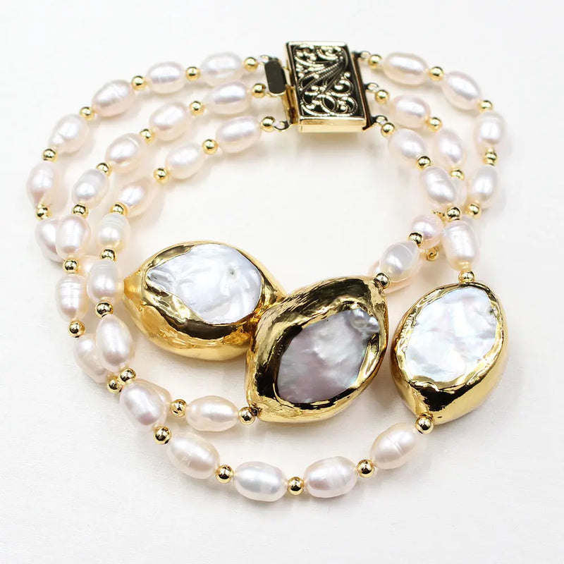 Sterling Silver Cultured Freshwater White Keshi Pearl Bracelet for Women