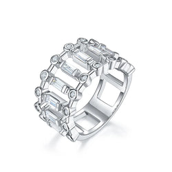 Sterling Silver Sparkling Squared Ring with AA CZ For Women