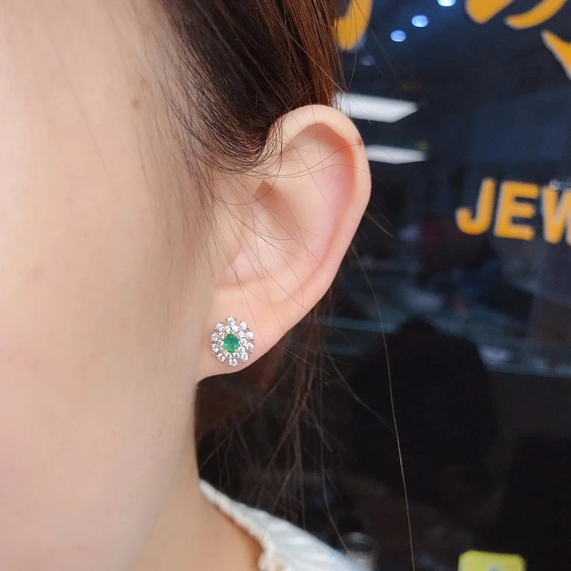 925 Silver Natural Emerald Earrings, Colombian Emeralds