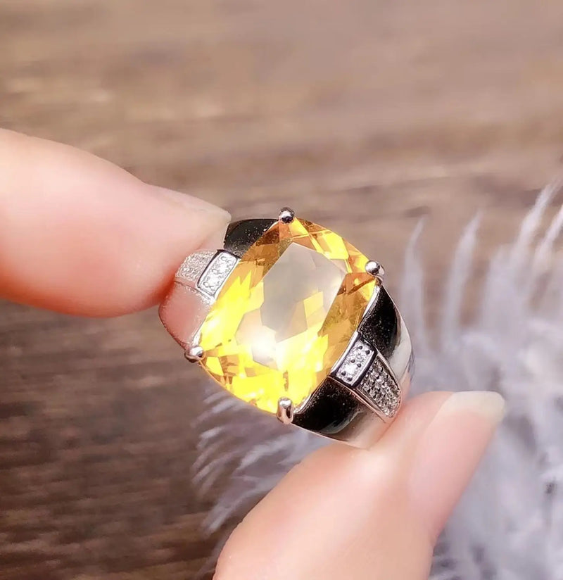 Sterling Silver Citrine Men's Ring, 925, Beautiful Gem from Brazil