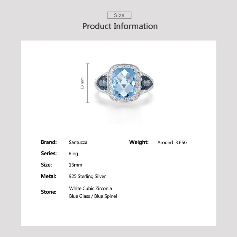 925 Sterling Silver Blue Stone Ring for Women