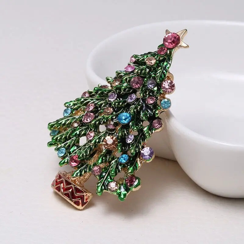 Green Enamel Tree Brooch Pin for Women and Men