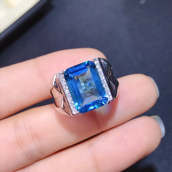 Topaz Men's Ring with 925 Silver and 8 Carat Gems, Exquisite Craftsmanship