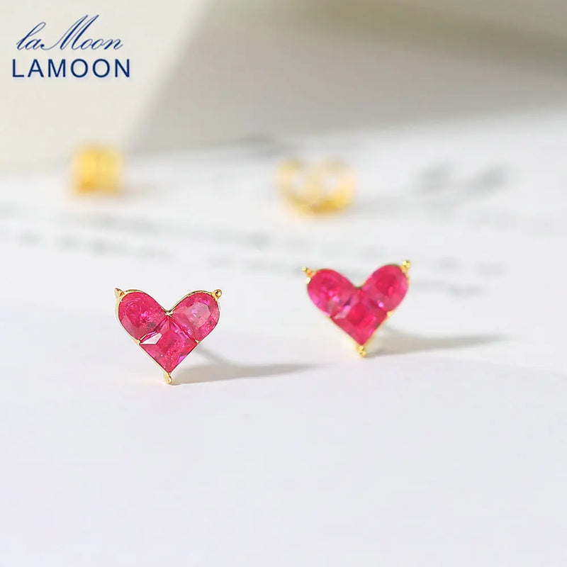 925 Sterling Silver Synthetic Corundum Heart Stud Earrings for Women