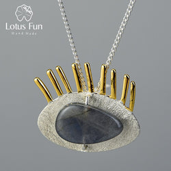 925 Sterling Silver Labradorite Gold Eyelashes Pendant for Women