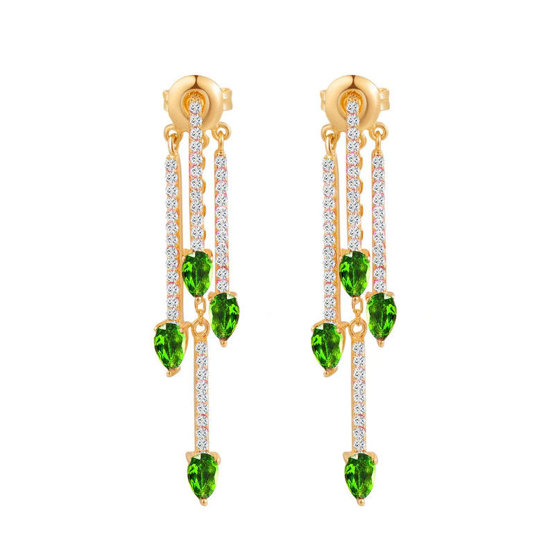 925 Sterling Silver Natural Diopside Teardrop Earrings for Women