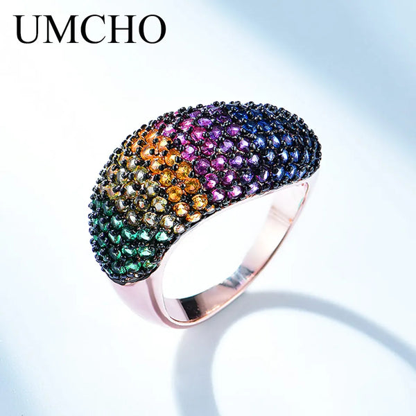 925 Sterling Silver Nano Colorful Gemstone Ring for Women