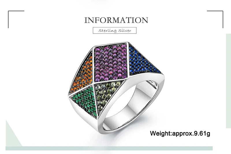 925 Sterling Silver Rainbow Gemstone Stackable Rings for Women