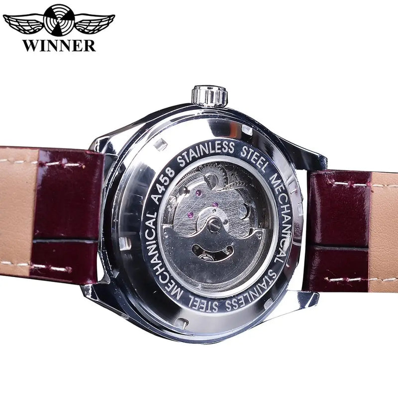 Stainless Steel Leather Blue Automatic Mechanical Watches for Men