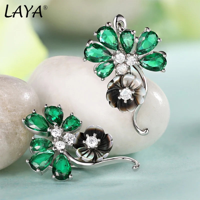 925 Sterling Silver Zircon Flower Drop Earrings and Ring Set for Women