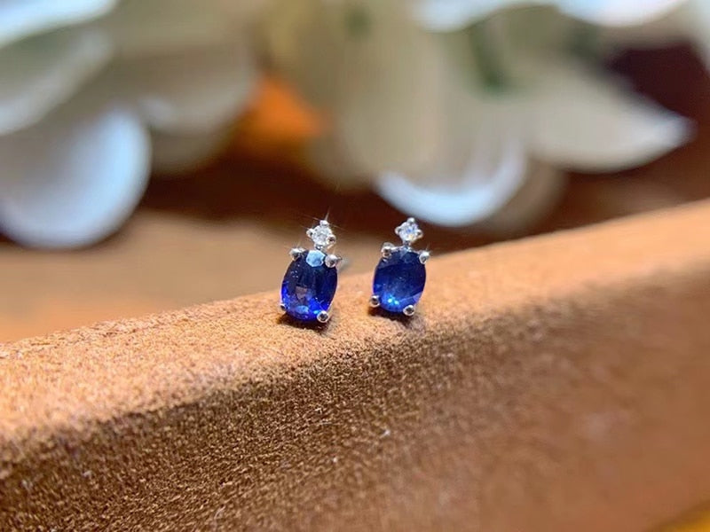 18K White Gold Sapphire Diamond Stud Earrings for Women