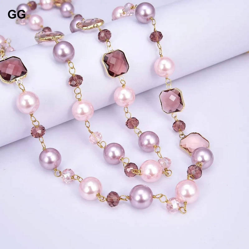 Gold Plated Crystal Pearl Multi Color Sea Shell Long Necklace for Her