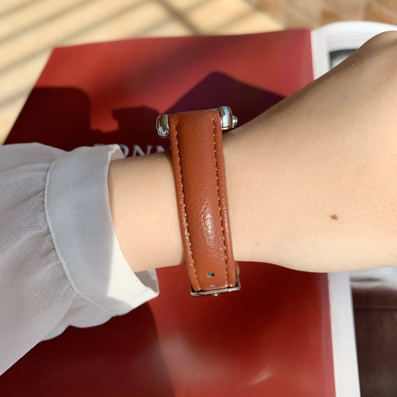 Elegant Simple Rectangle Brown Leather Women's Fashion Casual Retro Wristwatch