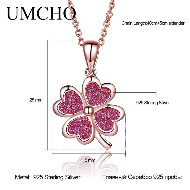 Sterling Silver Red Glitter Four Leaf Clover Necklace for Girls