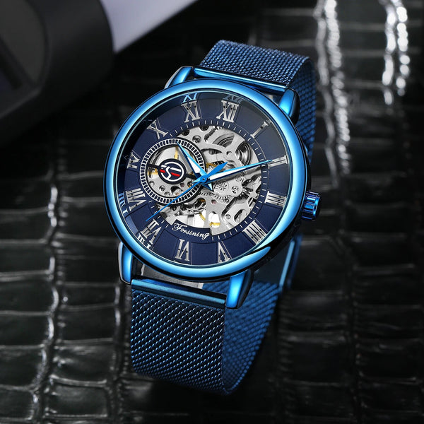 Stainless Steel Skeleton Mechanical Watch for Men