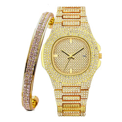 Gold Iced Out Bling Bracelet Watch for Women