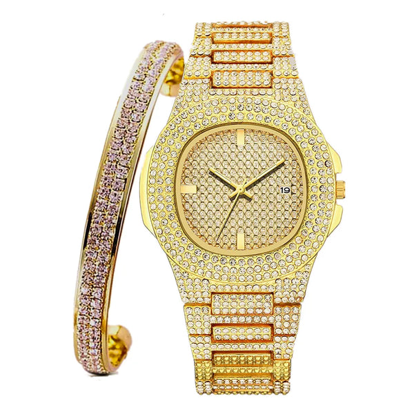 Gold Iced Out Bling Bracelet Watch for Women