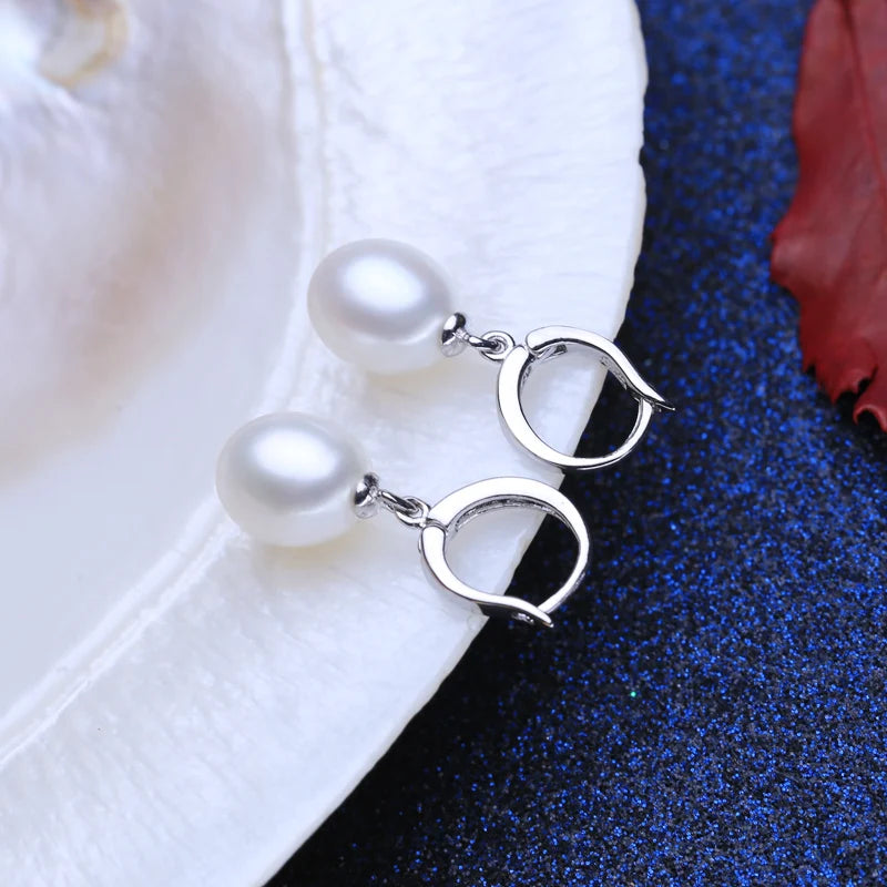 Silver Freshwater Pearl Drop Earrings For Women