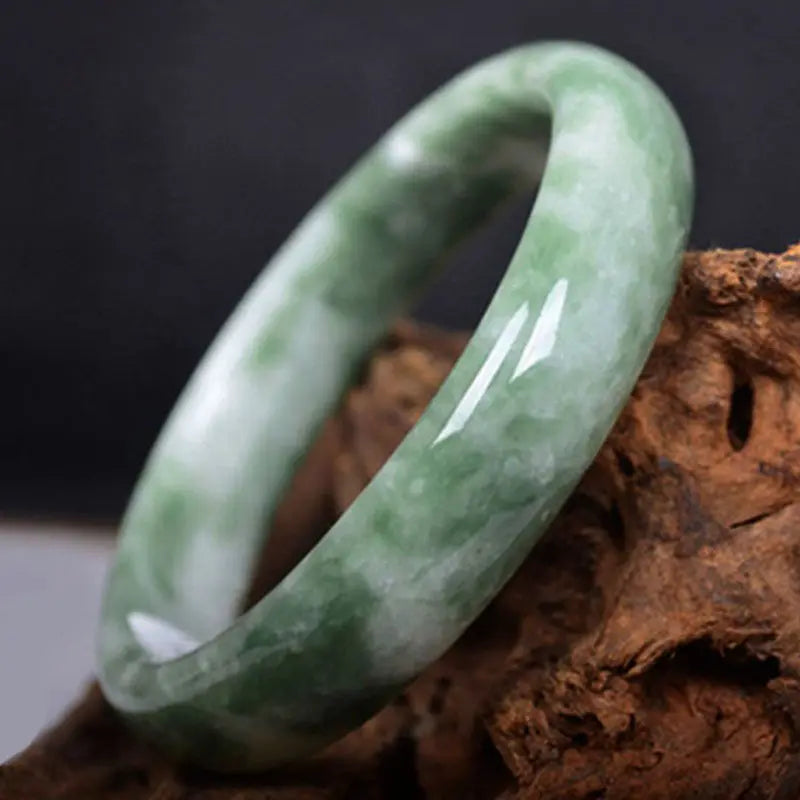 Natural Jade Bangle Bracelet, Hand-Carved for Women