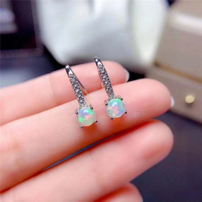 925 Silver 5x5mm Natural Opal Earrings for Women