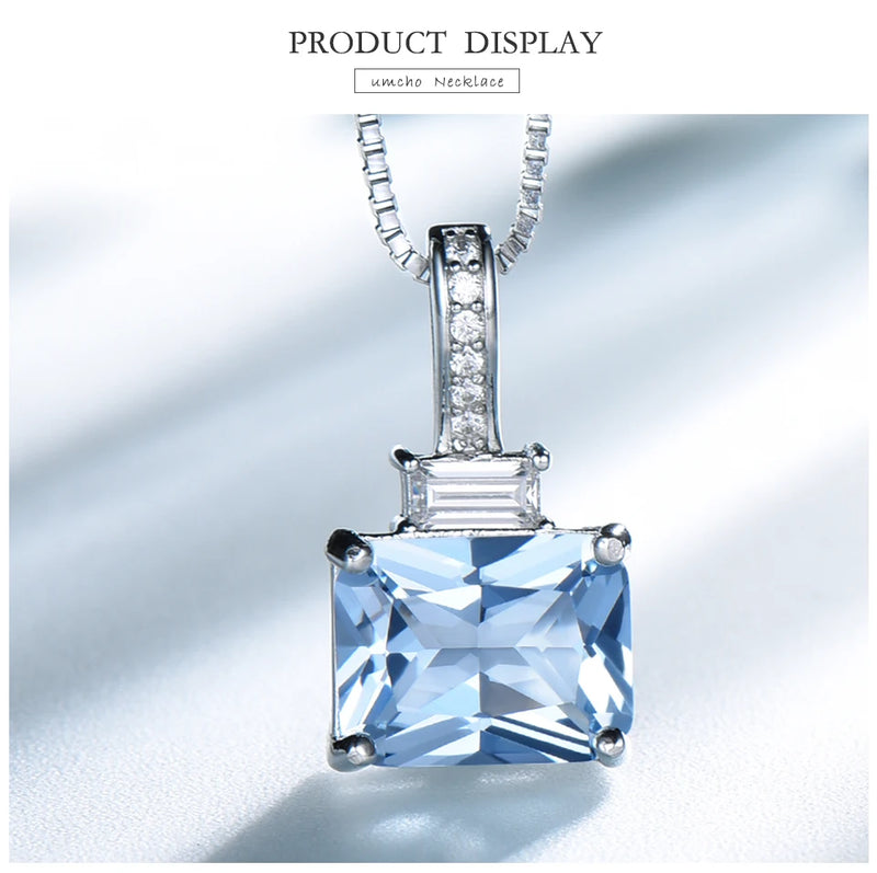 Sterling Silver Sky Blue Topaz Pendant Necklace for Women