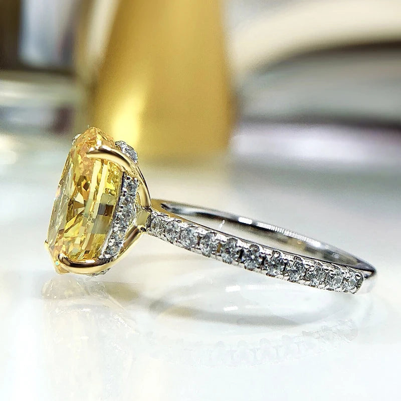 925 Sterling Silver Oval Yellow Diamond Radiant Ring for Women