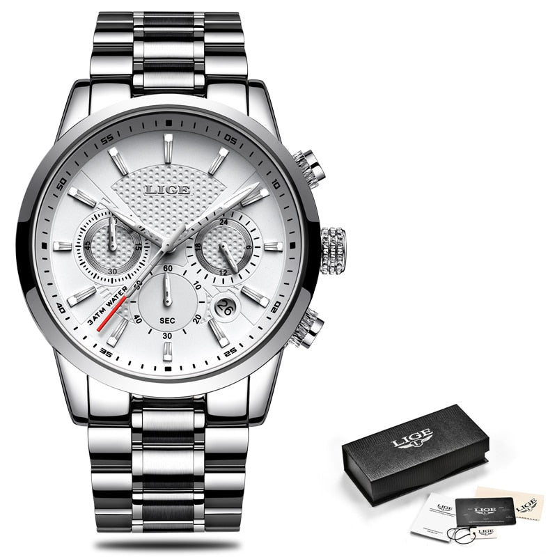 Stainless Steel Quartz Multifunction Watch for Men