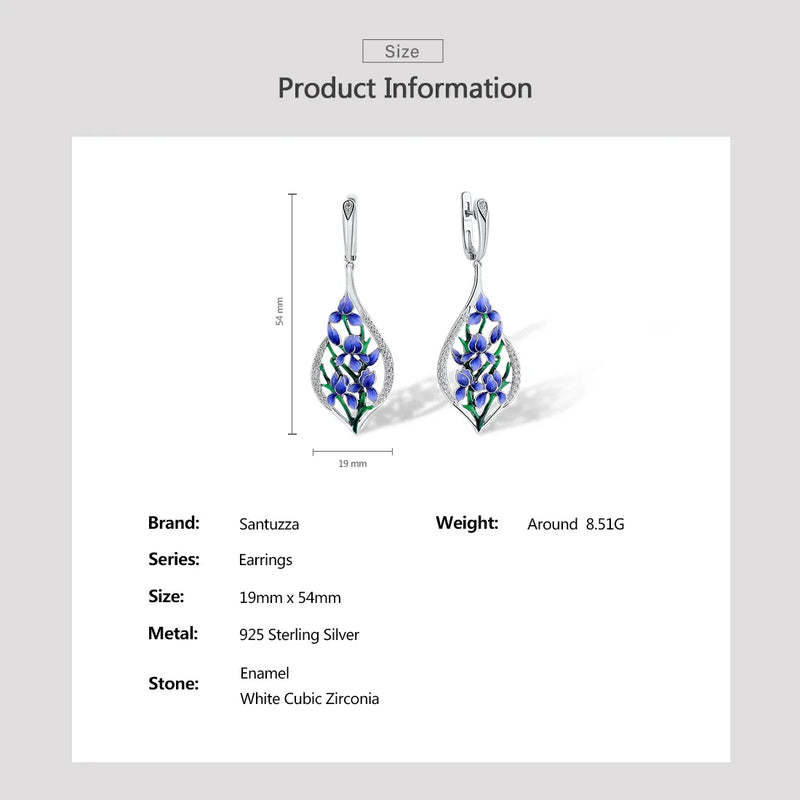 Sterling Silver White CZ Blue Orchid Flower Drop Earrings for Women