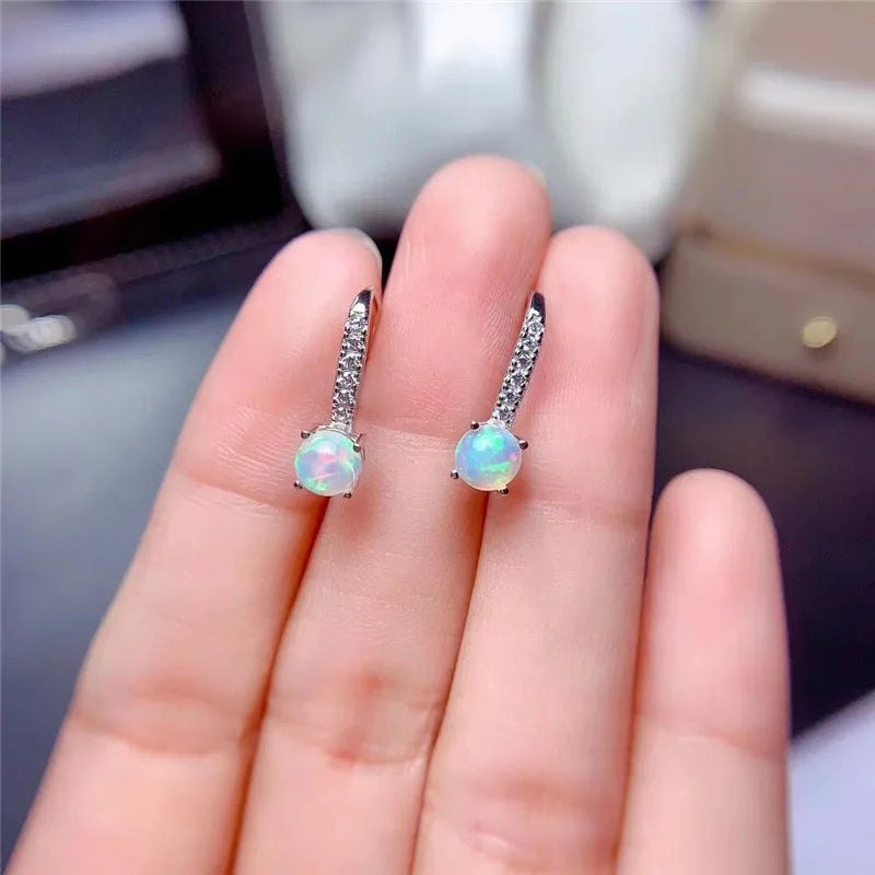 925 Silver 5x5mm Natural Opal Earrings for Women