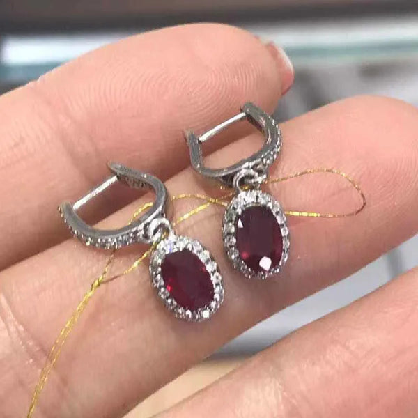 Sterling Silver Pigeon Blood Ruby Earrings