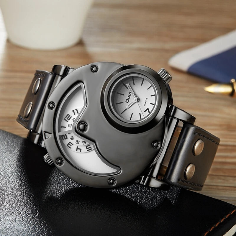 Stylish Two-Zone Luxury Men's Leather Watch