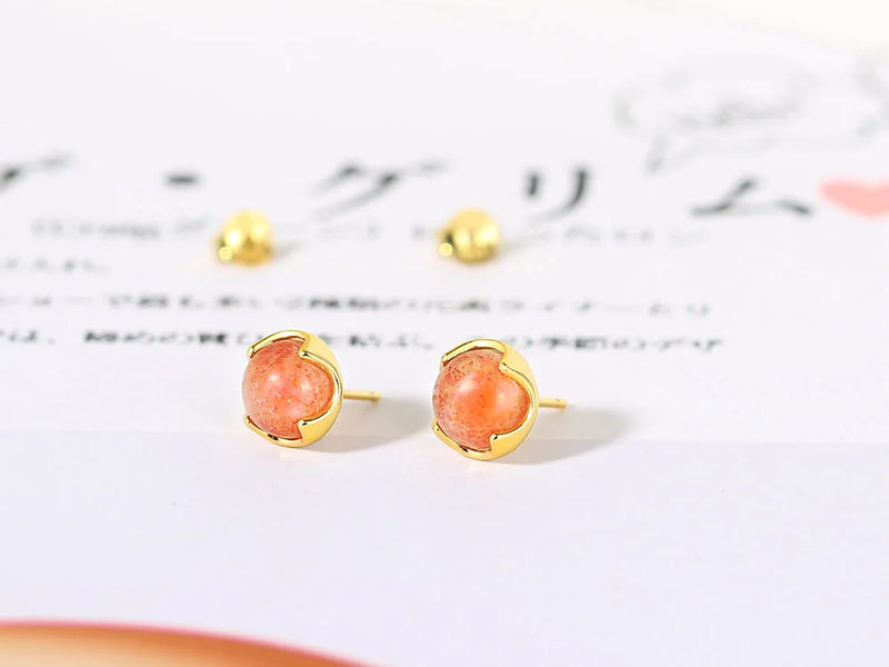 Sterling Silver Sunstone Stud Earrings with 14K Gold Plating for Women