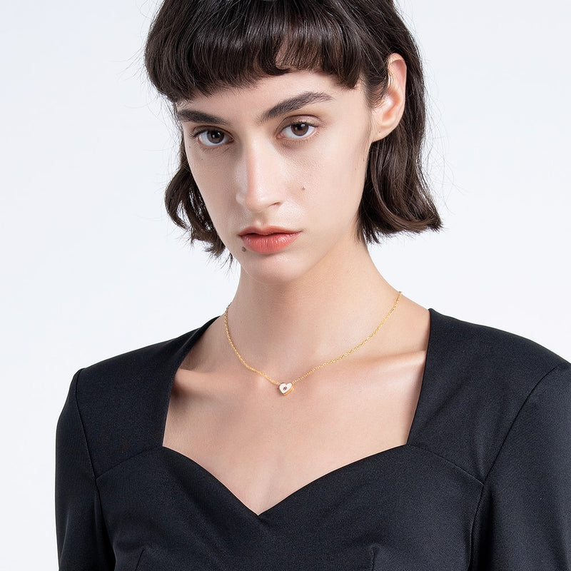 ENFASHION Zircon Pink Heart Necklace For Women Gold Color Chain Necklaces Stainless Steel Fashion Jewelry Bijoux Femme P213206