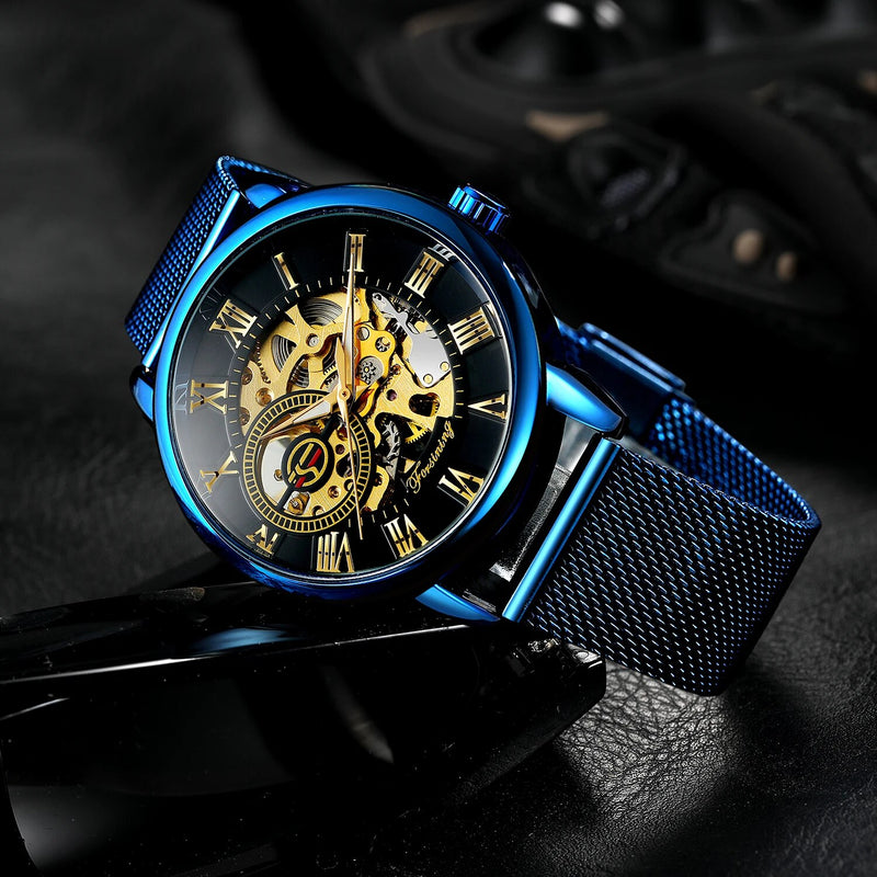 Stainless Steel Skeleton Mechanical Watch for Men