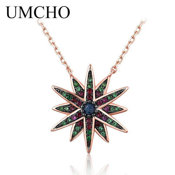 925 Sterling Silver Colorful Star Statement Necklace for Women