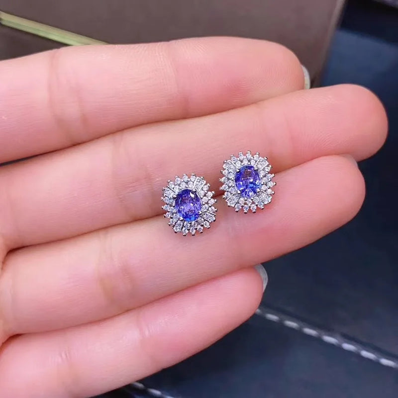 925 Silver Tanzanite Earrings, Two-tone plating, for women