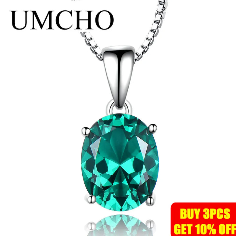 Sterling Silver Oval Cut Emerald Halo Pendant for Women