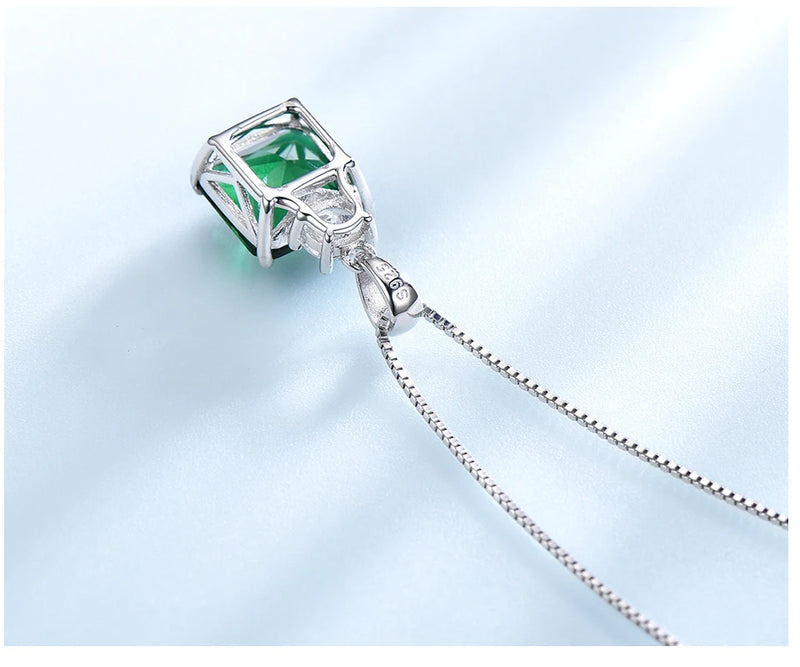 925 Sterling Silver Nano Emerald Cushion Necklace