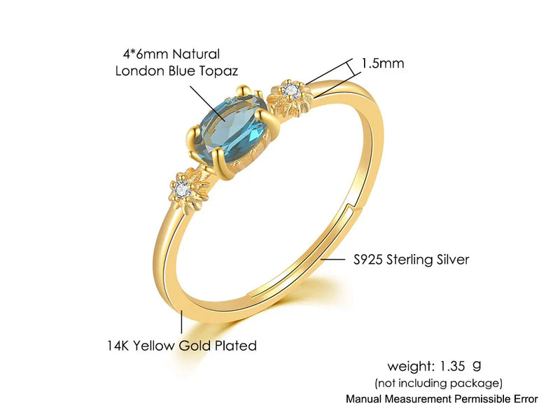 925 Silver and 14K Gold London Blue Topaz Jewelry Set for Women