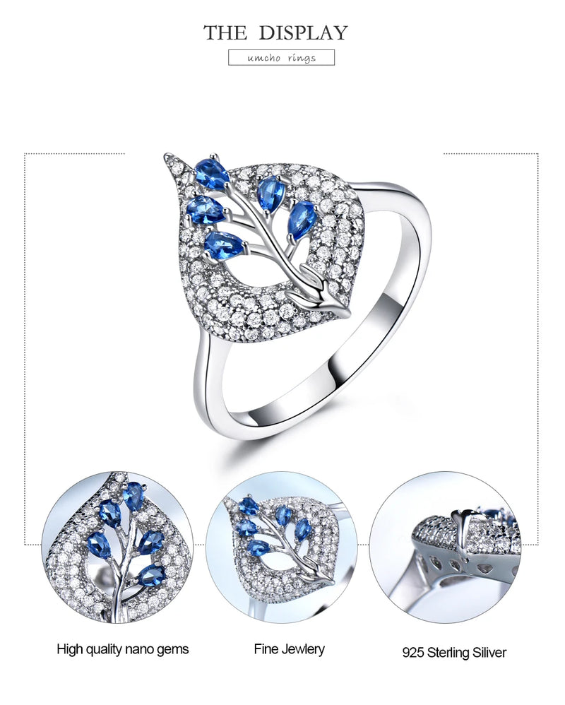 Sterling Silver Nano Sapphire & Aquamarine Cushion Ring for Women