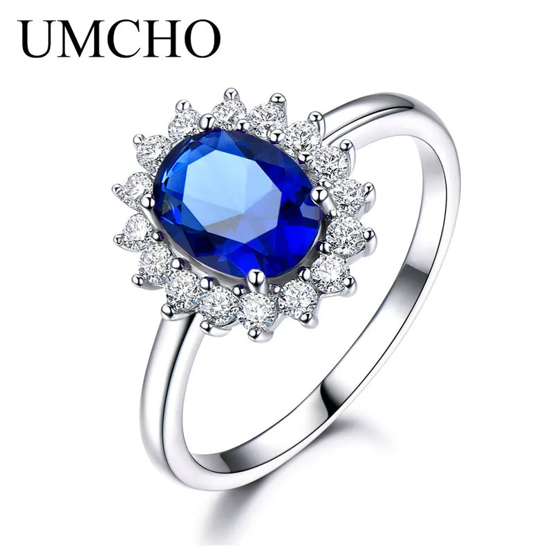 925 Sterling Silver Blue Sapphire Engagement Ring for Women