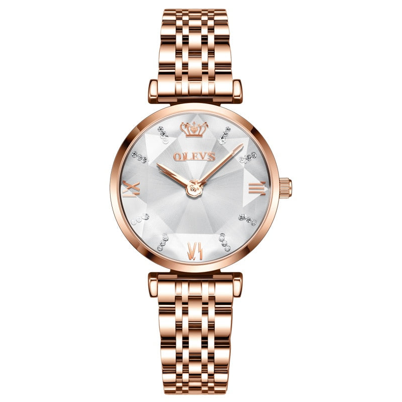 Stainless Steel Crystal Quartz Date Watch for Women