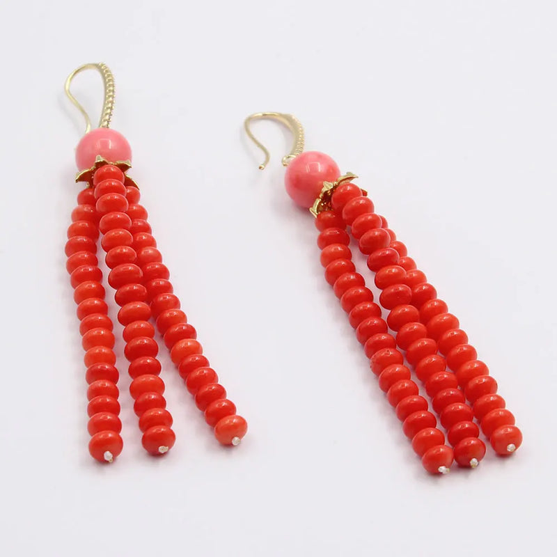 Gold Plated Orange Pink Coral CZ Pave Lever Back Dangle Earrings for Women