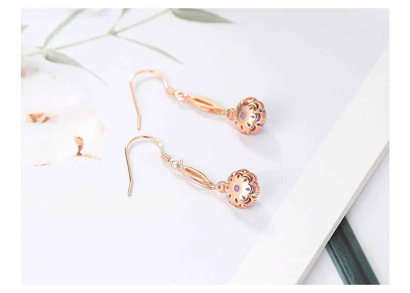 925 Silver Rose Gold Plated Amethyst Drop Earrings for Women