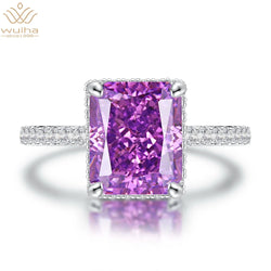 Sterling Silver 925 Radiant Cut Amethyst & Moissanite Ring