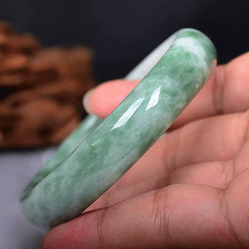 Natural Jade Bangle Bracelet, Hand-Carved for Women