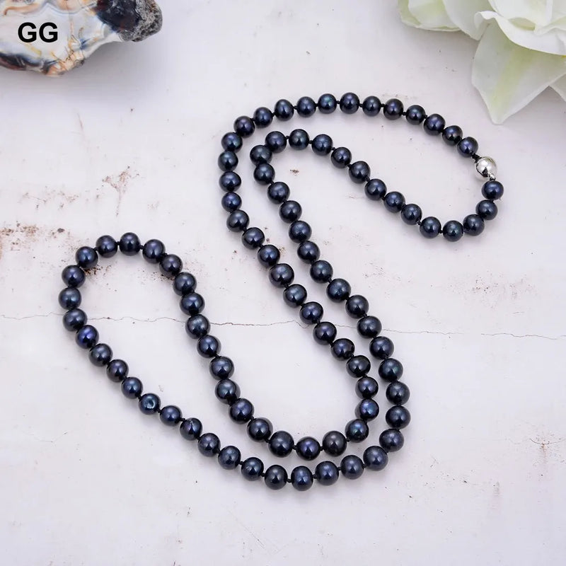 925 Sterling Silver Black Pearl Long Necklace For Women