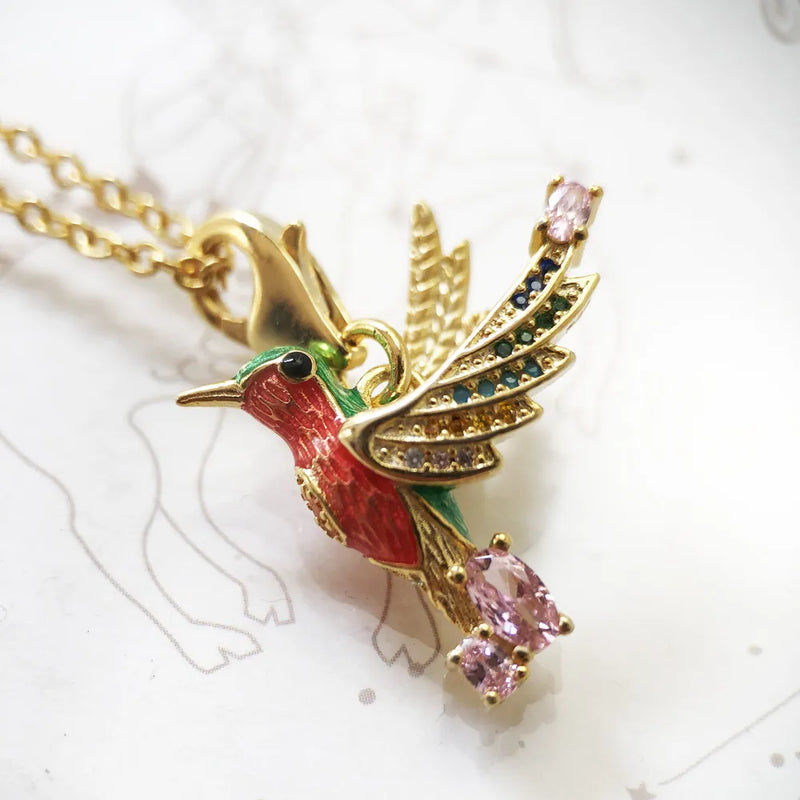 925 Sterling Silver Colorful Hummingbird Necklace for Women