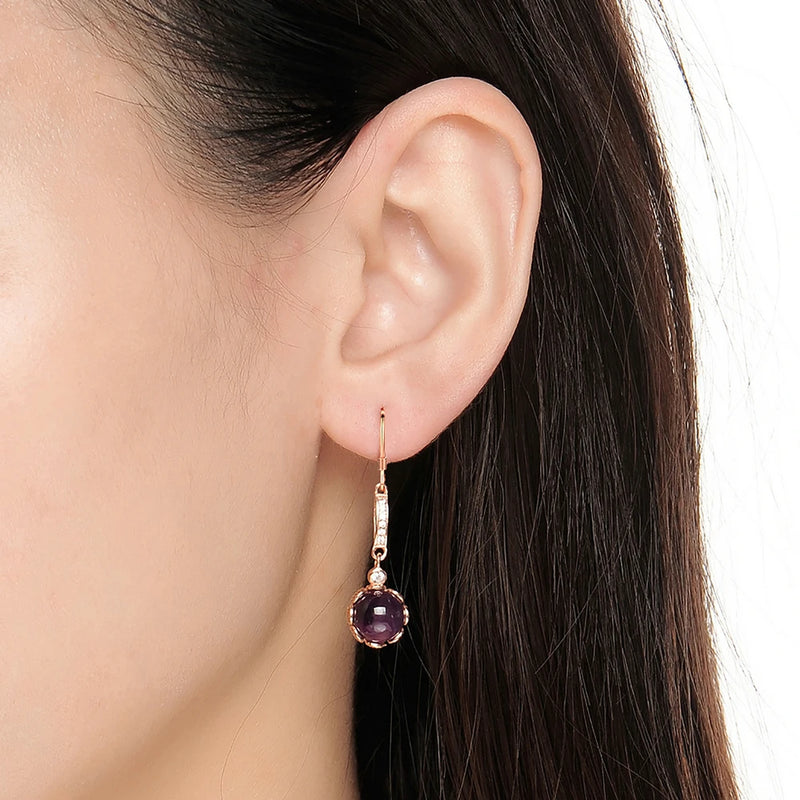 925 Sterling Silver Rose Gold Plated Amethyst Drop Earrings for Women