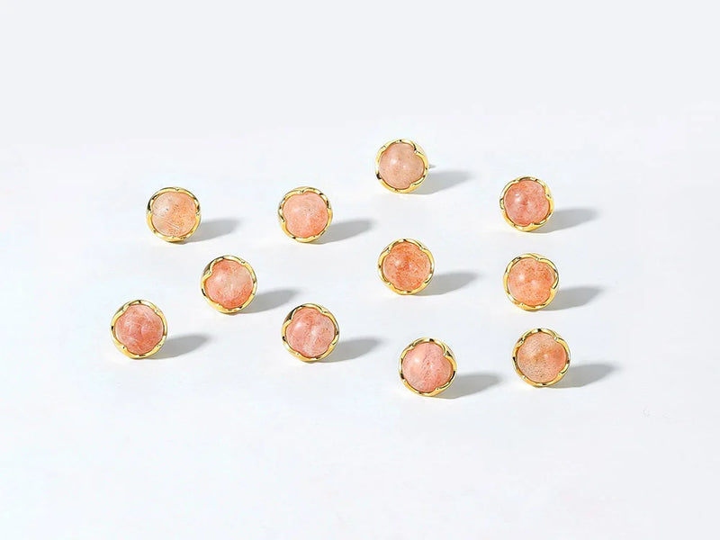 Sterling Silver Sunstone Stud Earrings with 14K Gold Plating for Women